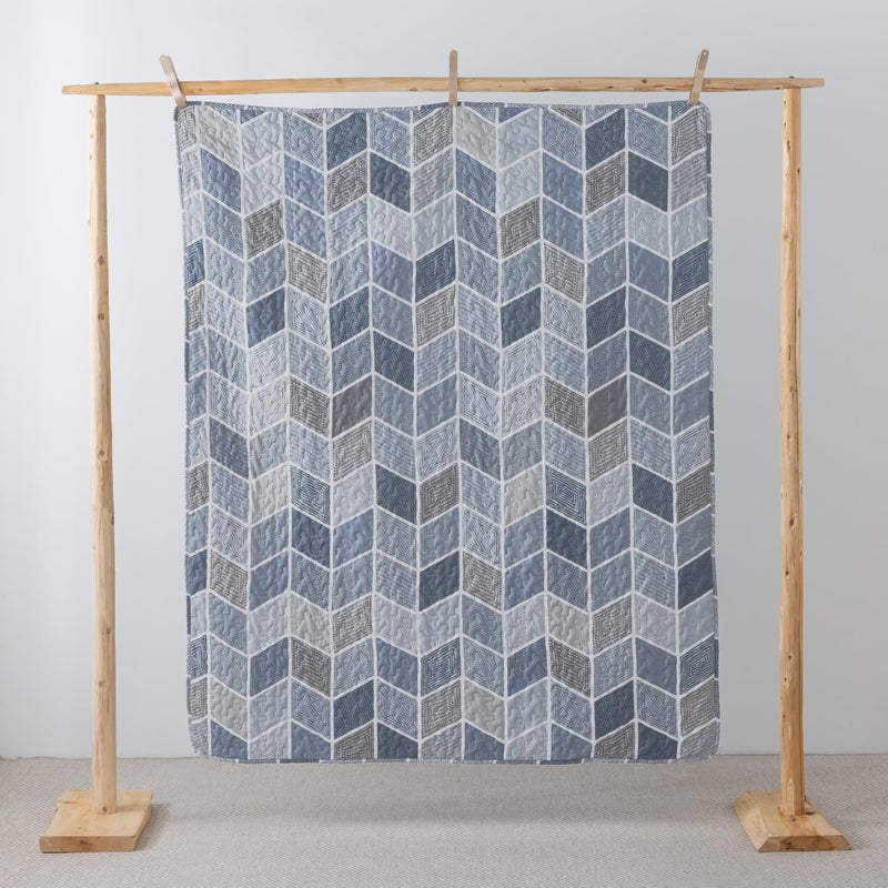 SLPR Heather 50" x 60" Quilted Throw Blanket: Lightweight Chevron Quilt, Cream and Blue Lap Comforter, Zig Zag Farmhouse Coverlet, Summer Quilted Blanket for Couch and Bed - Image 2